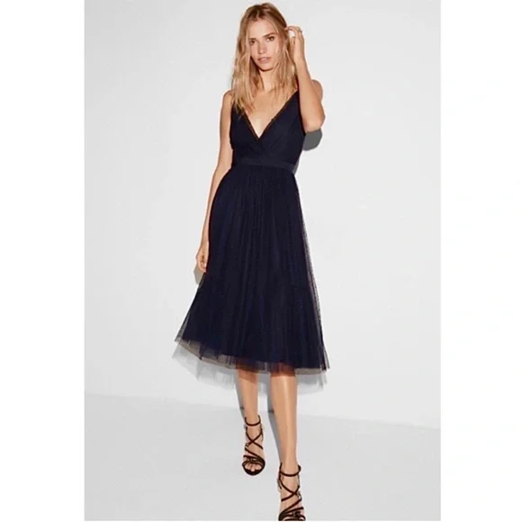 blue tulle midi dress Rumor Twist Front Tulle Maxi Dress in Navy – Mint Julep main image 1